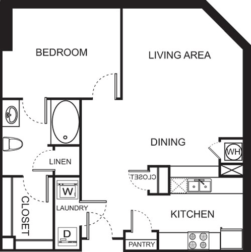 One Bedroom-1608 Floorplan Image
